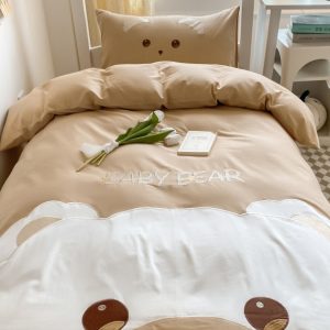 Applique embroidered bed 4-piece sheet cotton